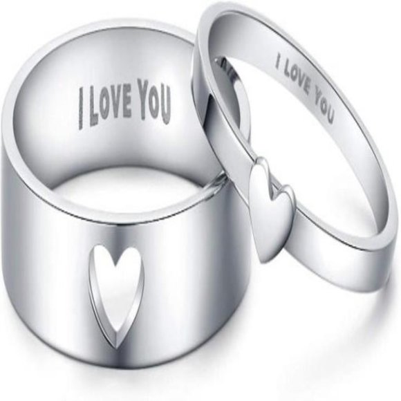 Matching Heart Rings for Couples I Love You Engagement Wedding Ring, Size M10/W7 - Picture 5 of 5